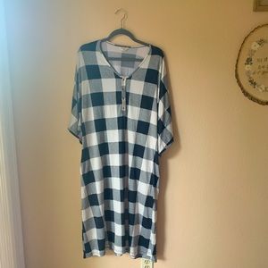 Dwell and Slumber Cream Buffalo Check Caftan Dress